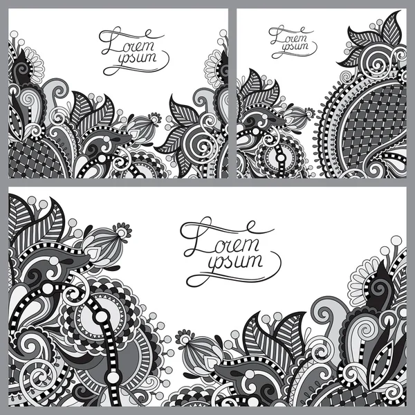 Conjunto de fundo decorativo floral cinza, design de moldura de modelo — Vetor de Stock