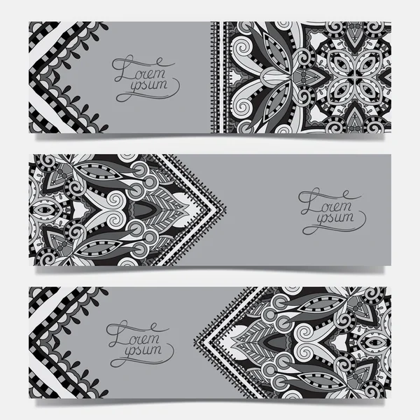 Set van drie grijze horizontale banners met decoratieve versiering — Stockvector