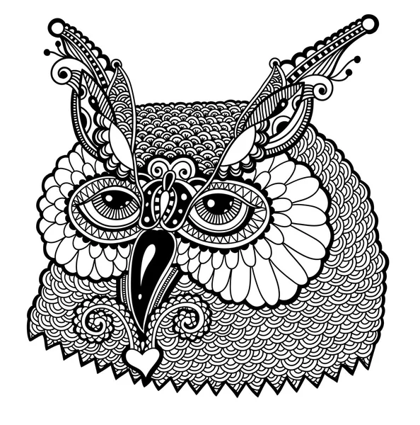 Tête de hibou noir et blanc — Image vectorielle