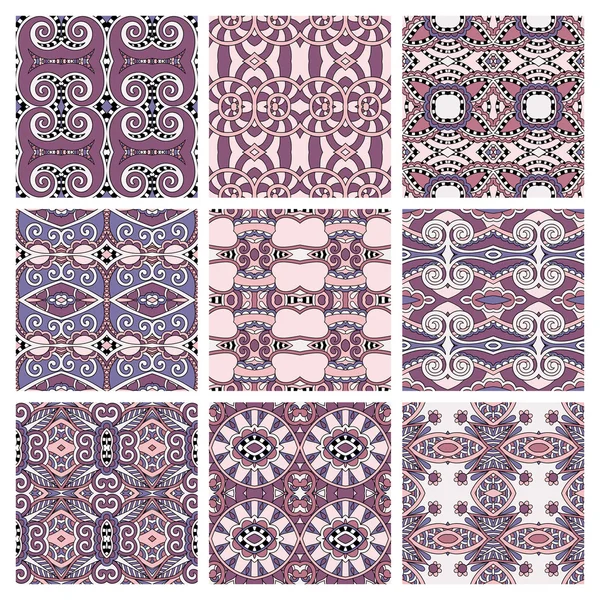 套粉红色的不同的无缝的彩色的老式的几何的模式 — 图库矢量图片