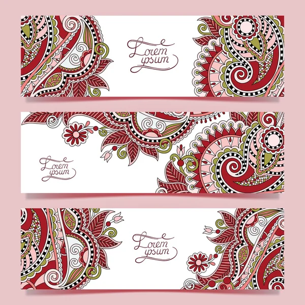 Set of three horizontal banners with decorative ornamental flowe — Stock Vector