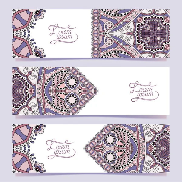 Conjunto de tres pancartas horizontales con hilo decorativo ornamental — Vector de stock