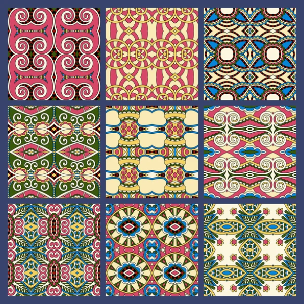 Serie di diversi modelli geometrici vintage colorati senza cuciture — Vettoriale Stock