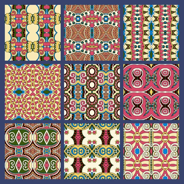 Conjunto de diferentes patrones geométricos vintage de colores sin costura — Vector de stock