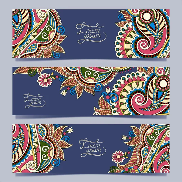 Set van drie horizontale banners met decoratieve versiering flowe — Stockvector