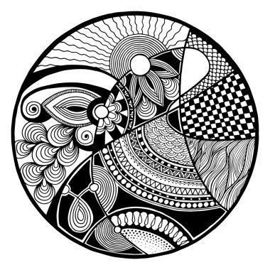 Black and white abstract zendala on circle clipart