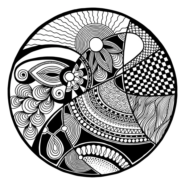 Black and white abstract zendala on circle — Stock Vector