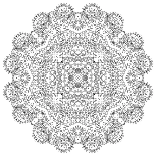 Circle lace ornament, round ornamental geometric doily pattern — Stock Vector