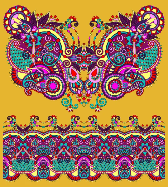 Escote adornado floral paisley bordado diseño de moda — Vector de stock