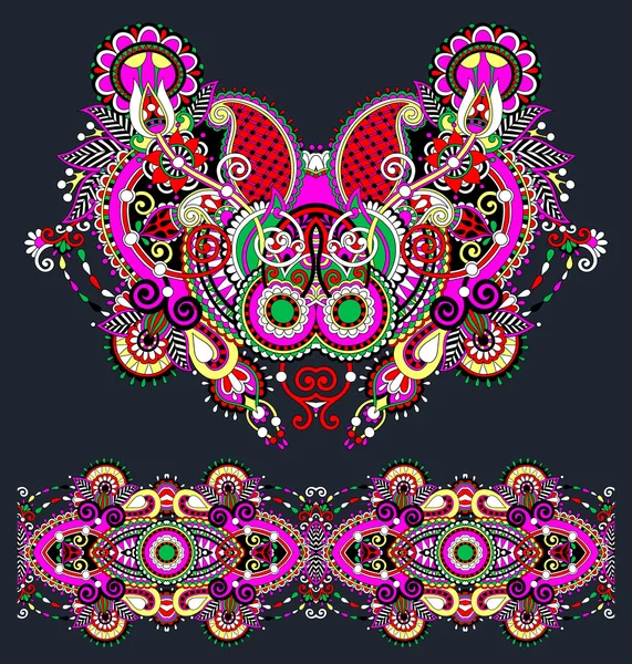 Escote adornado floral paisley bordado diseño de moda — Vector de stock