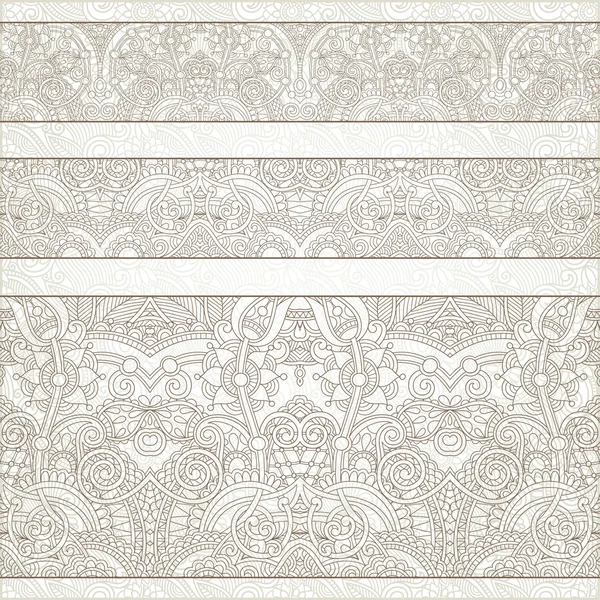 Patrón de franja paisley floral étnica sin costuras, conjunto de frontera — Archivo Imágenes Vectoriales