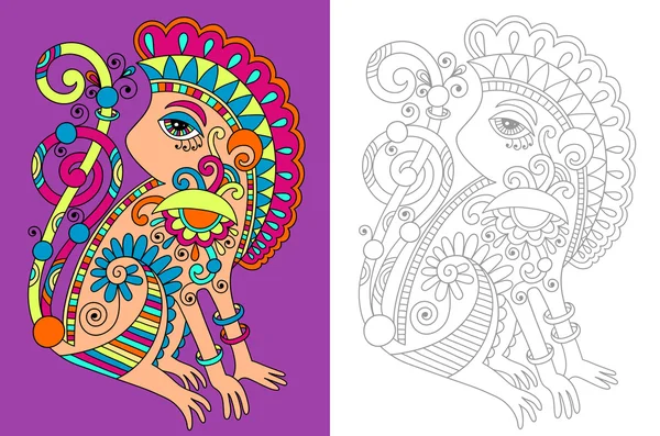 Coloring book page for adults with unusual fantastic creature — Stock Vector