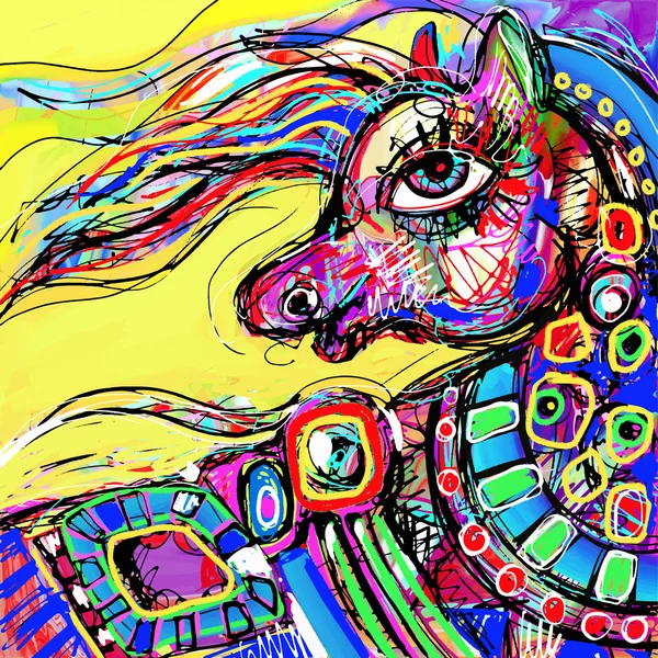 Dessin numérique abstrait original de cheval de tête coloré — Image vectorielle