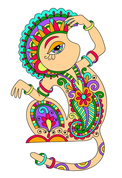 Line art drawing of ethnic monkey in decorative ukrainian style — Stock Vector