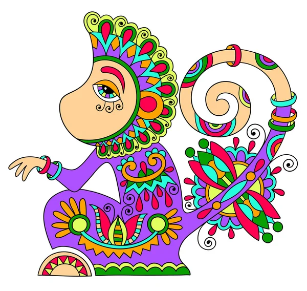 Dibujo de línea de arte de mono étnico en estilo ucraniano decorativo — Vector de stock