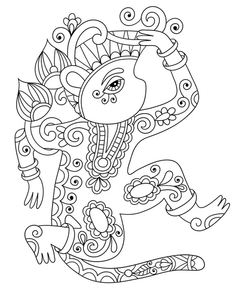 Line art drawing of ethnic monkey in decorative ukrainian style — Stock Vector