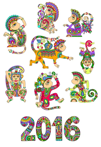 Set of different colors decorative monkey - chinese symbol 2016 — Stock Vector