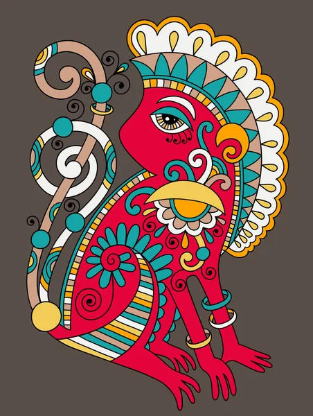 Dekoratif Ukraynalı tarzı etnik maymun çizim Hat sanatı — Stok Vektör