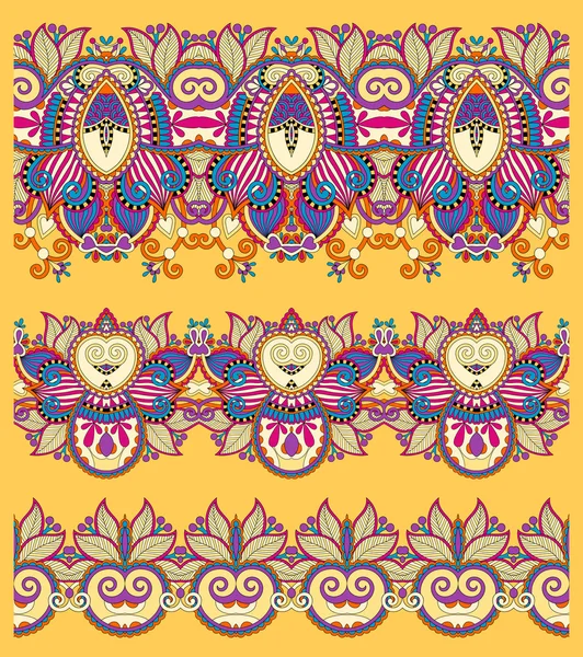 Motif de rayures paisley jaune ethnique sans couture, bordure sertie — Image vectorielle