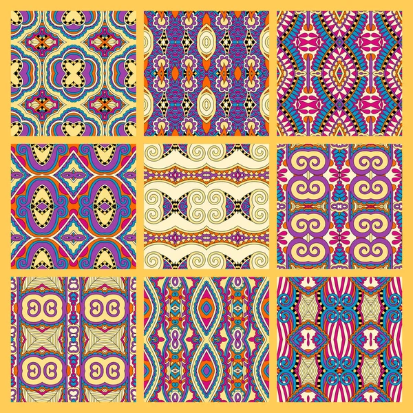 Set of yellow seamless colored vintage geometric pattern, textur — Stock Vector