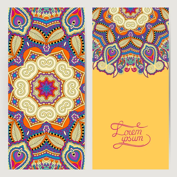 Yellow decorative label card for vintage design, ethnic pattern — Stockvector