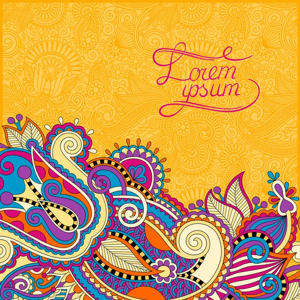 Yellow paisley design on decorative floral background for invita — ストックベクタ