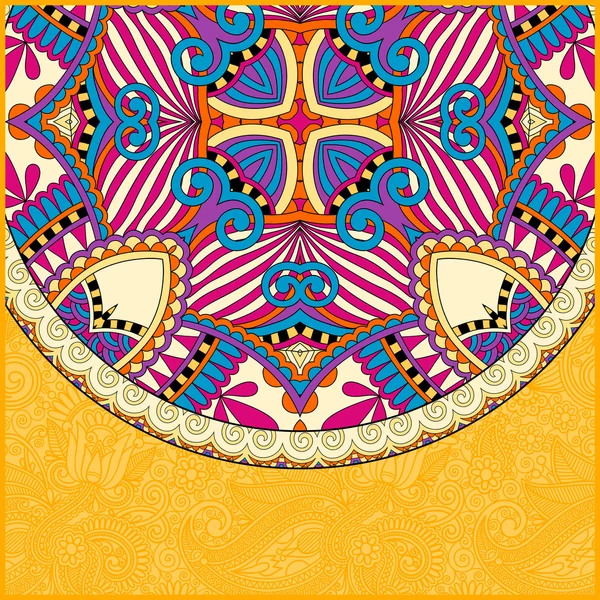 Yellow ornamental floral template with circle ethnic dish elemen — Stockový vektor