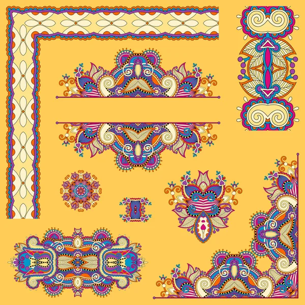 Yellow set of paisley floral design elements for page decoration — Stockvector