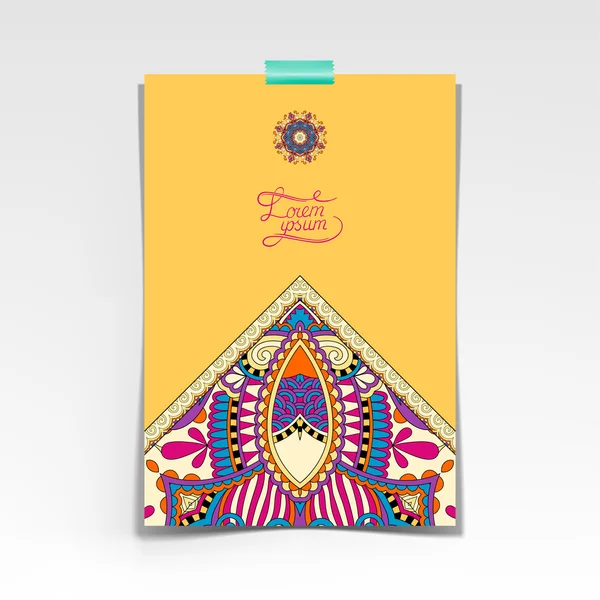 Yellow decorative sheet of paper with oriental floral design — 스톡 벡터