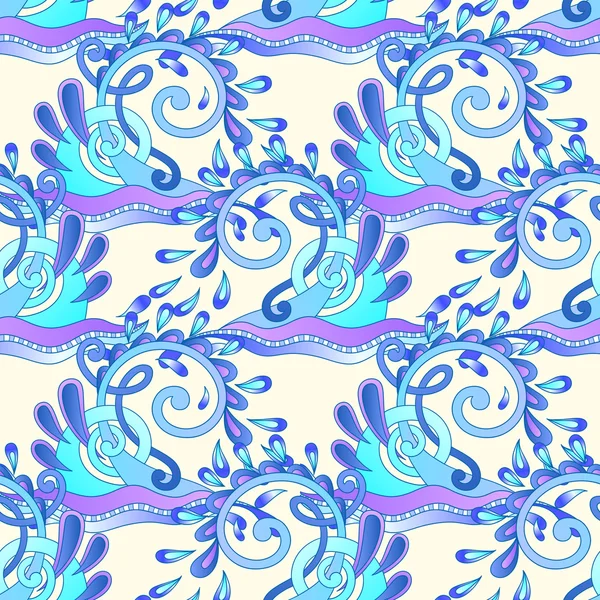 Seamless decorative aquatic blue wave with sparks and drops back — Stok Vektör