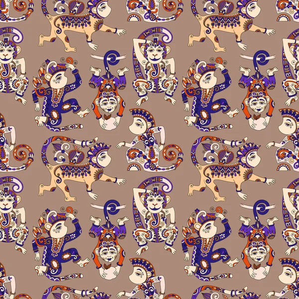 Seamless pattern with decorative monkey animal — Stok Vektör