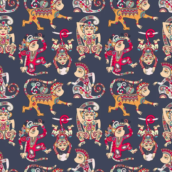 Seamless pattern with decorative monkey animal — Stok Vektör