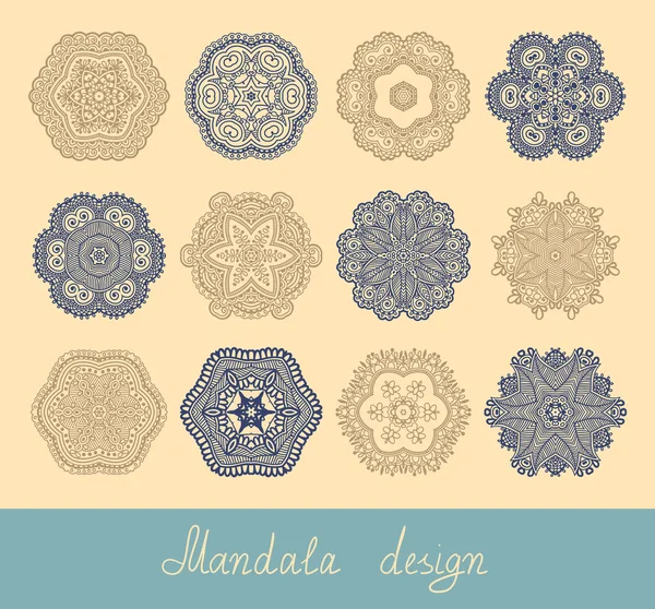 Set of 12 mandala design, circle ornament collection for print — Stock Vector