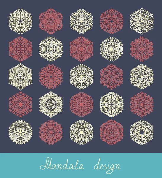 Conjunto de 25 design mandala, coleção de ornamento círculo para impressão —  Vetores de Stock