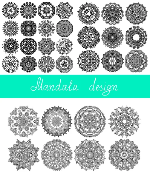 Set of 33 mandala design, circle ornament collection for print — Stock Vector