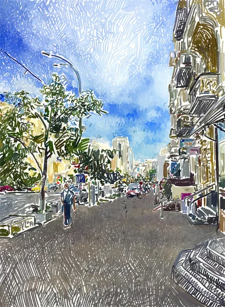 Original digital drawing of Kyiv city street — 스톡 벡터