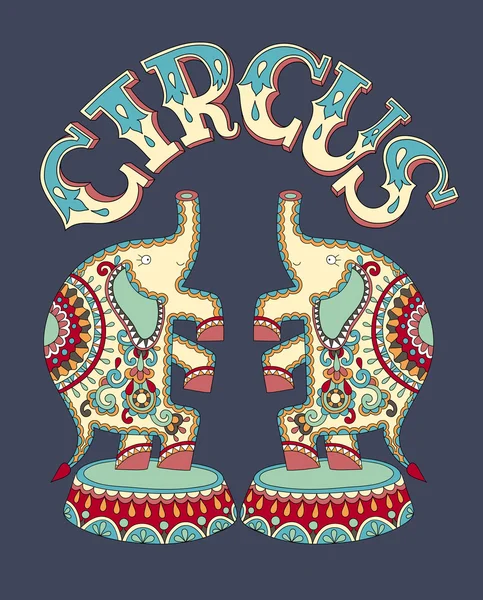 Poster template with inscription CIRCUS and two elephants perfor — ストックベクタ