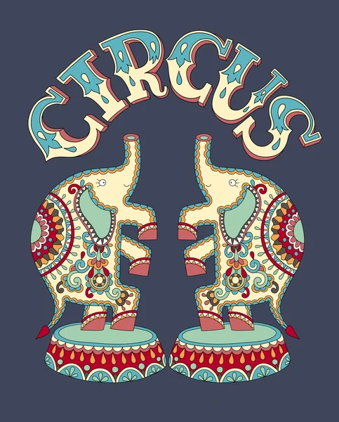 Gabarit affiche avec inscription CIRCUS et deux éléphants perfor — Image vectorielle