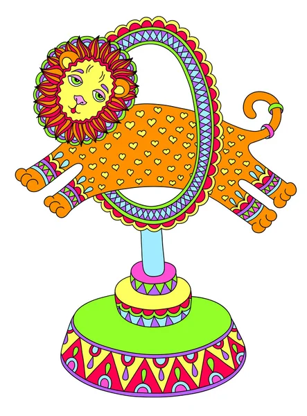 Dibujo de arte de línea de color del tema del circo - un león salta a través de — Vector de stock
