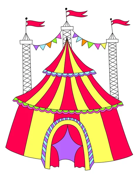 Red and yellow line art drawing of circus tent — Stok Vektör