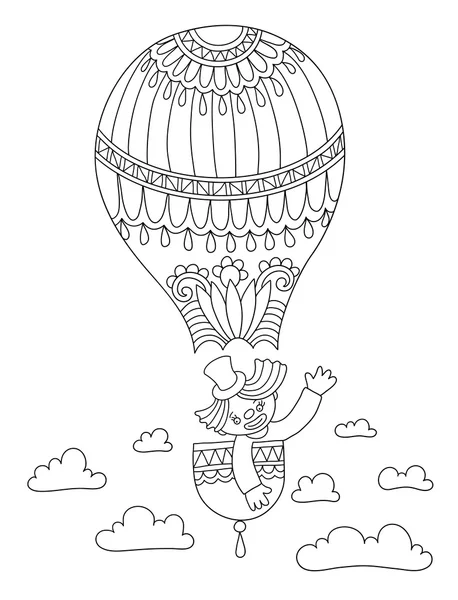 Ilustración de arte de línea del tema del circo payaso en un globo — Vector de stock