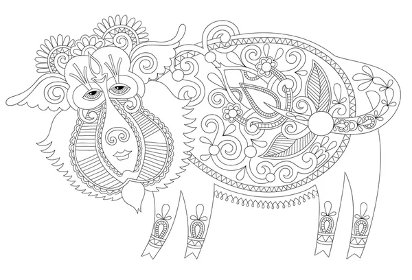 Line drawing in ukrainian karakoko style of decorative unusual f — Stockvector