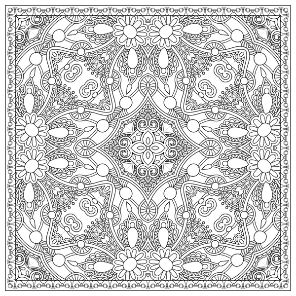 Unique coloring book square page for adults - floral authentic c — Stock Vector