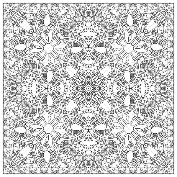 Unique coloring book square page for adults - floral authentic c — Stock Vector