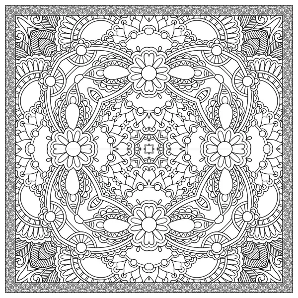 Unique coloring book square page for adults - floral authentic c — Stock Vector