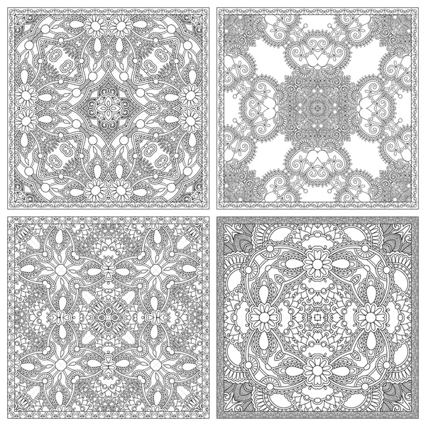 Set of unique coloring book square page for adults - floral auth — ストックベクタ
