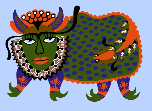 Un animal fantastique. Peinture traditionnelle ukrainienne. Style karakoko — Image vectorielle