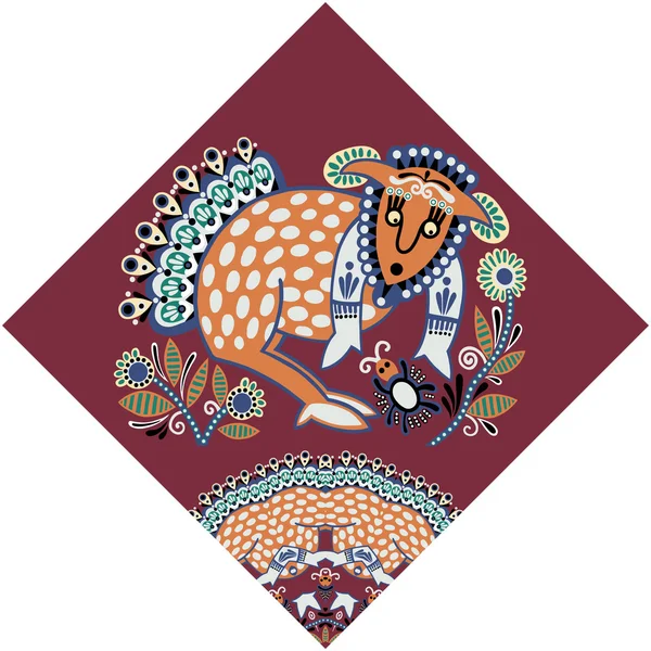 Ukrainian tribal ethnic painting, unusual animal, folk illustrat — Stock vektor