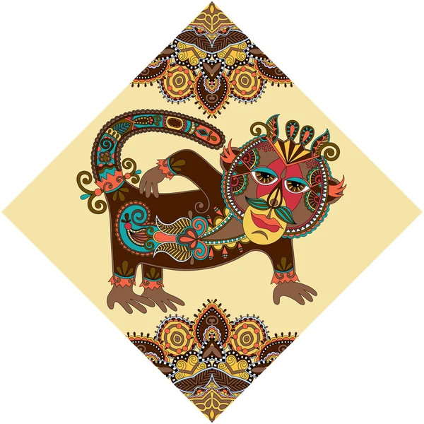 Unusual animal, folk illustration in rhombus composition — 图库矢量图片