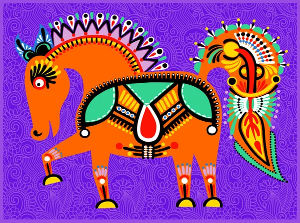 Animales populares étnicos decorativos en kárako tradicional ucraniano — Vector de stock